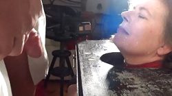 Facefucked in Pillory by cock and a Bad Dragon – Little Sunshine MILF